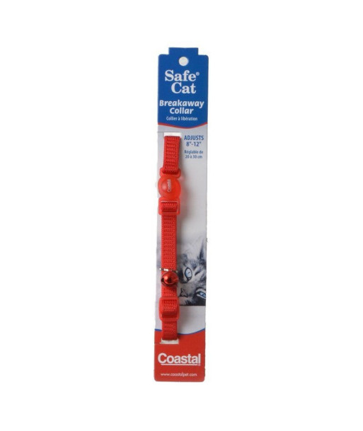 Coastal Pet Safe Cat Nylon Adjustable Breakaway Collar - Red - 8in.-12in. Neck