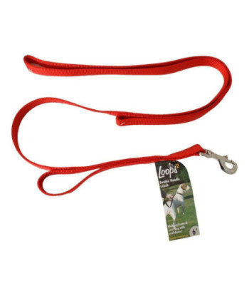 Loops 2 Double Nylon Handle Leash - Red - 6in.  Long x 1in.  Wide